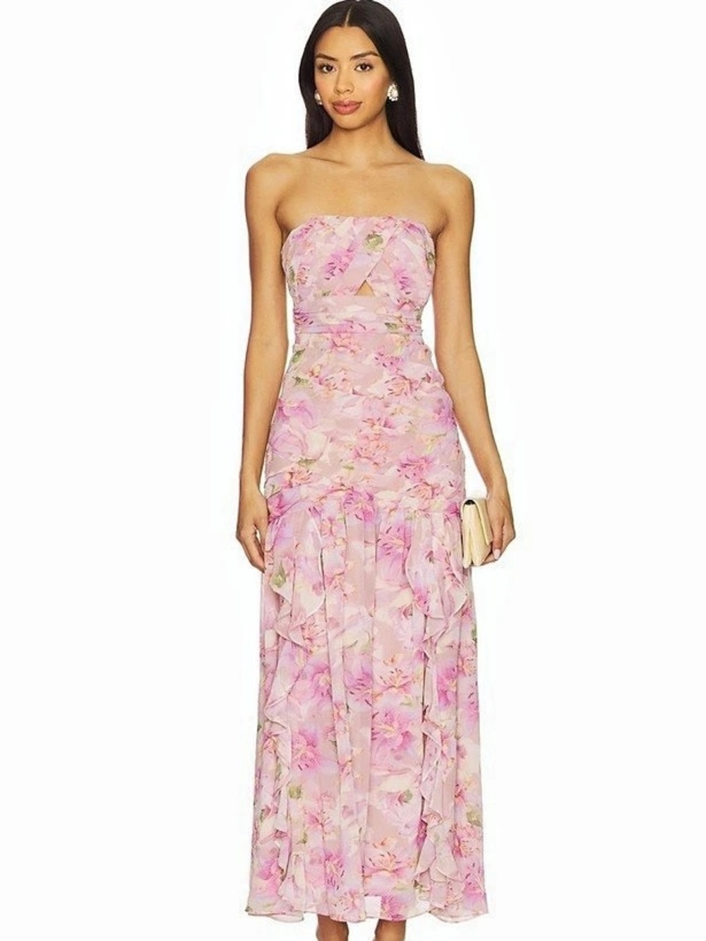 NWT ASTR the Label Estefany Strapless Dress in Pink Floral